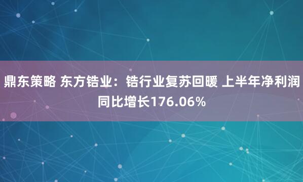 鼎东策略 东方锆业：锆行业复苏回暖 上半年净利润同比增长176.06%